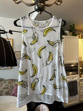 Chaser White Tank Top with Yellow Banana Print